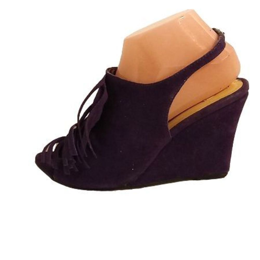 Chinese Laundry Purple Slingback Suede Fringed‎ Wedge Heels Women's Size 8